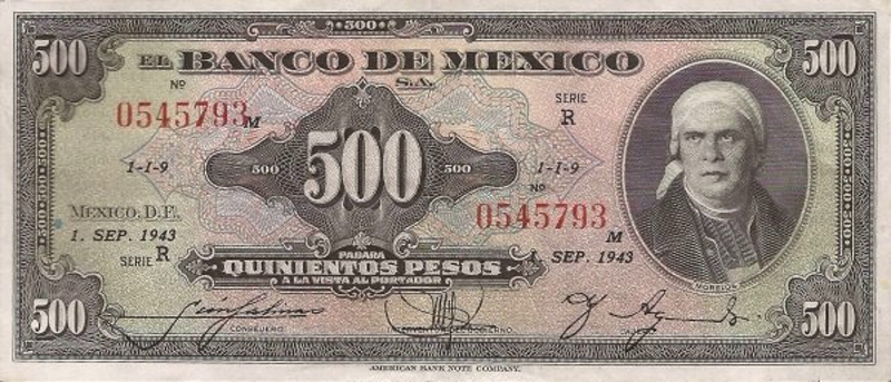 Front of Mexico p43e: 500 Pesos from 1943