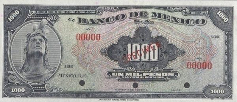 Front of Mexico p44s: 1000 Pesos from 1941