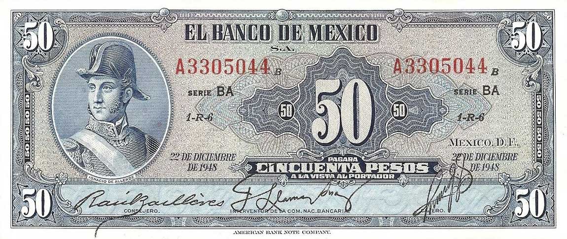 Front of Mexico p49a: 50 Pesos from 1948