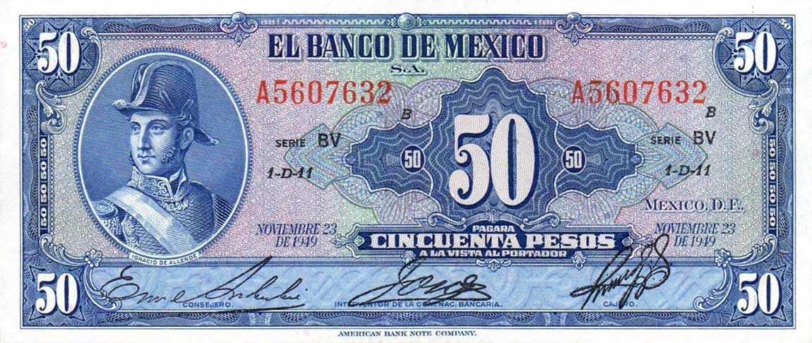 Front of Mexico p49b: 50 Pesos from 1949
