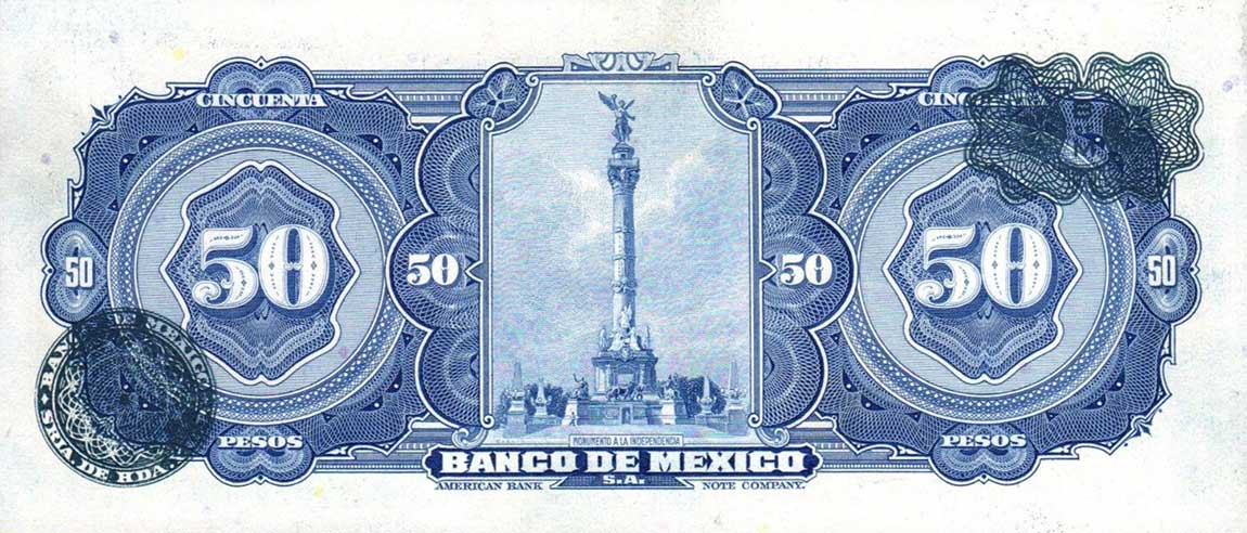 Back of Mexico p49d: 50 Pesos from 1950