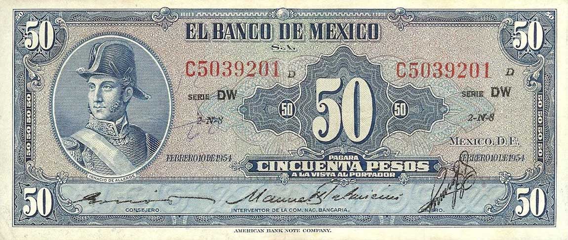 Front of Mexico p49f: 50 Pesos from 1954