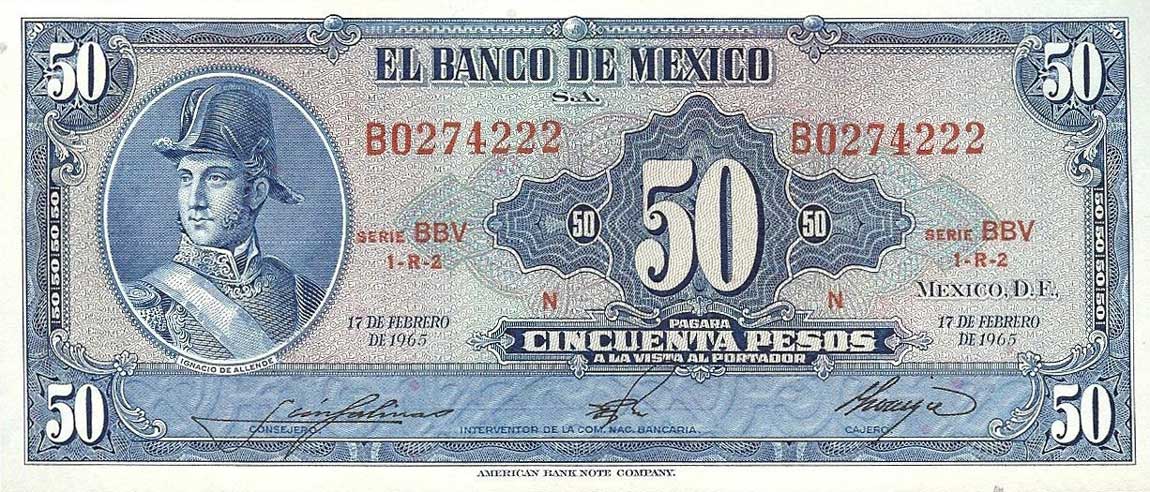 Front of Mexico p49p: 50 Pesos from 1965