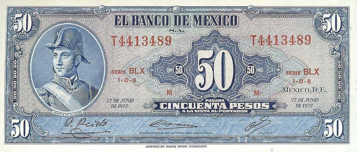 Front of Mexico p49t: 50 Pesos from 1972