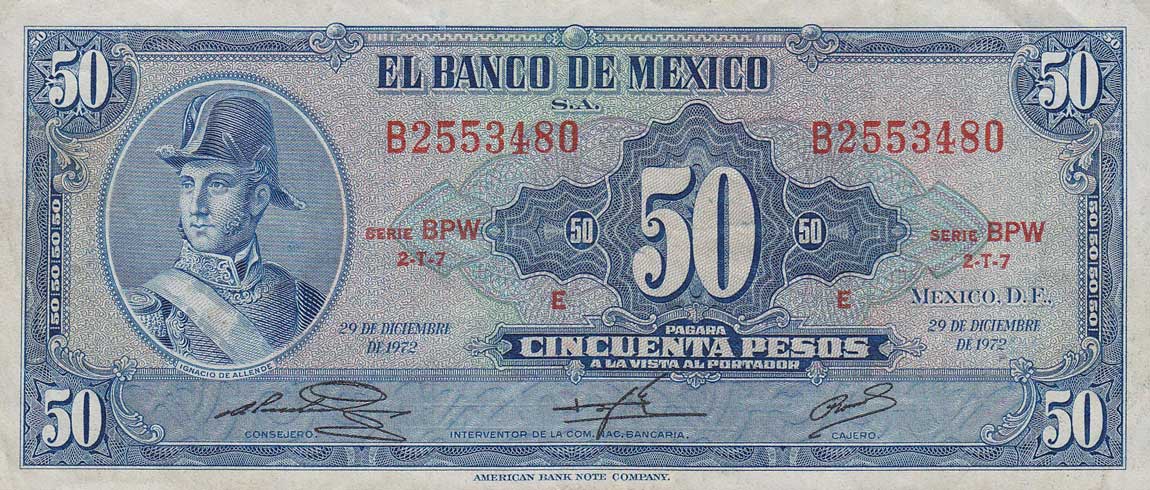 Front of Mexico p49u: 50 Pesos from 1972