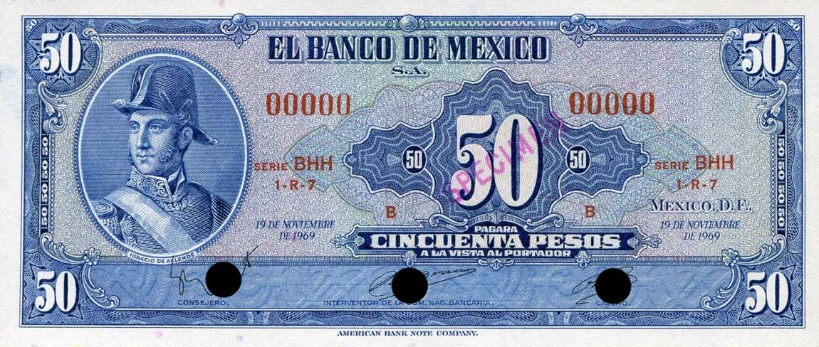 Front of Mexico p49s1: 50 Pesos from 1948