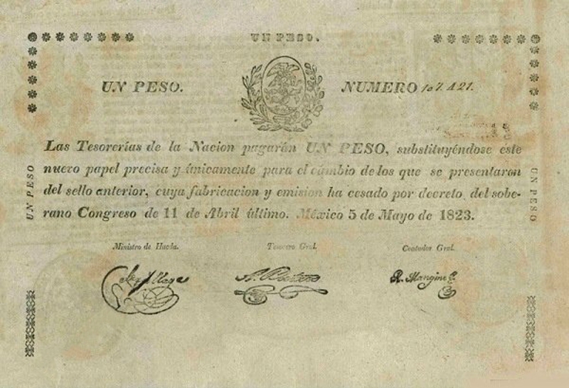Front of Mexico p4b: 1 Peso from 1823