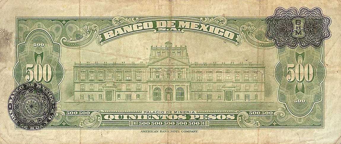 Back of Mexico p51d: 500 Pesos from 1953