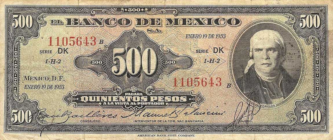 Front of Mexico p51d: 500 Pesos from 1953