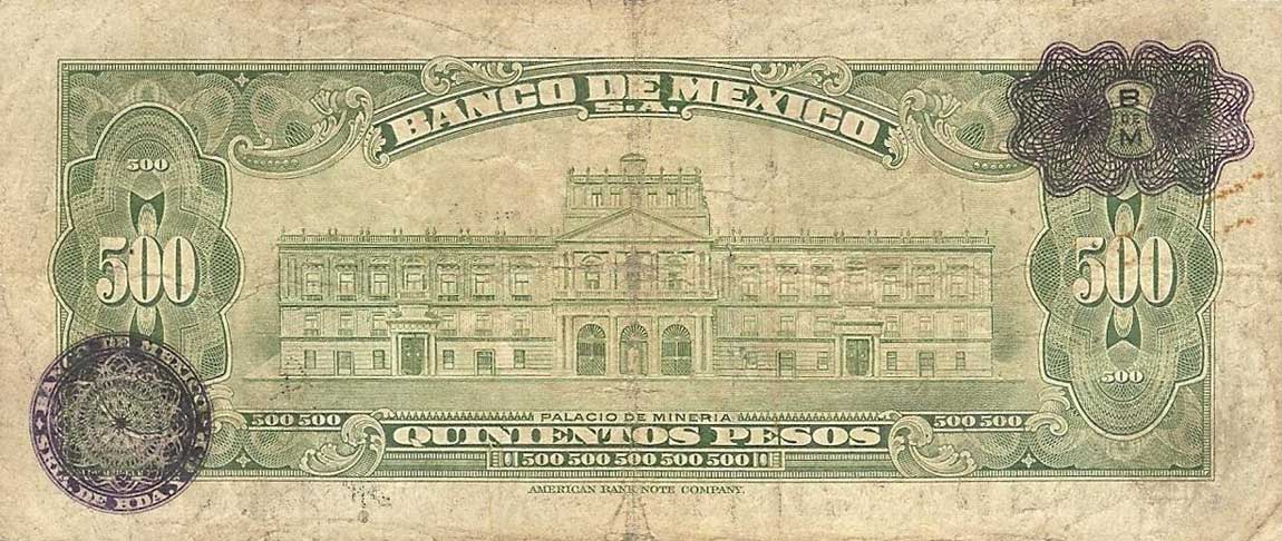 Back of Mexico p51f: 500 Pesos from 1956