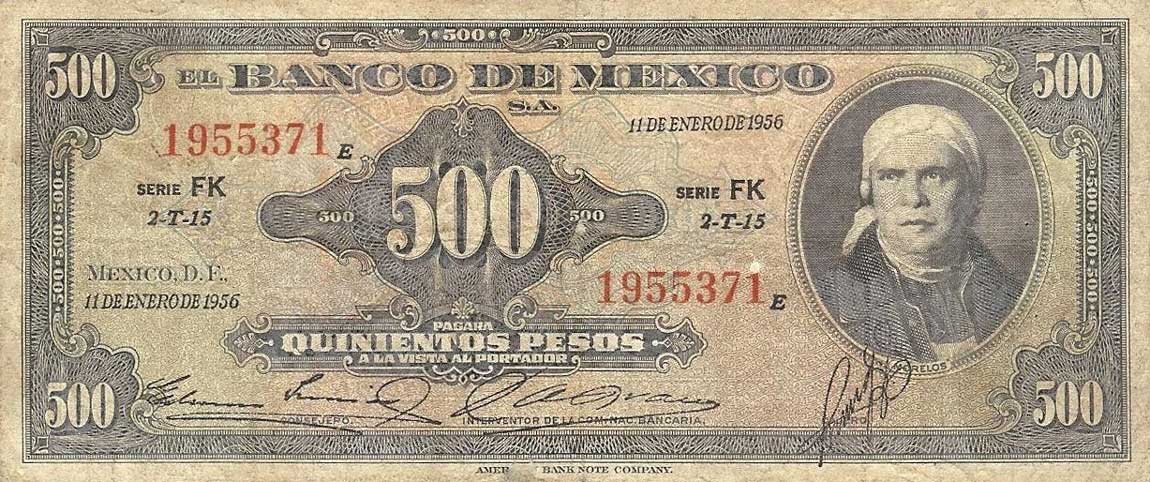 Front of Mexico p51f: 500 Pesos from 1956