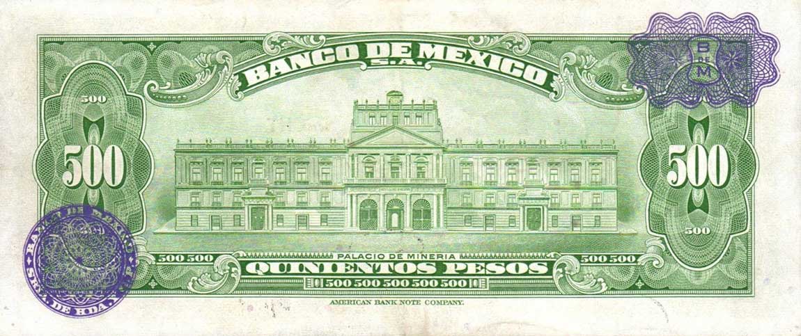 Back of Mexico p51i: 500 Pesos from 1959