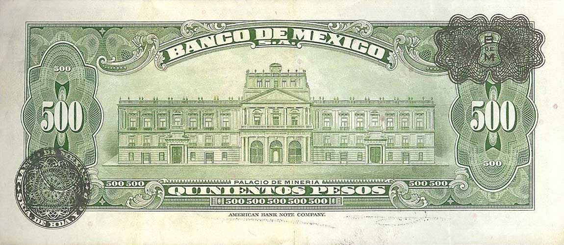 Back of Mexico p51l: 500 Pesos from 1961