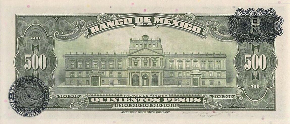 Back of Mexico p51m: 500 Pesos from 1965