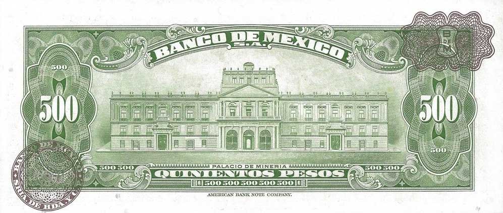 Back of Mexico p51n: 500 Pesos from 1971