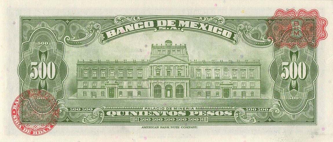 Back of Mexico p51o: 500 Pesos from 1972