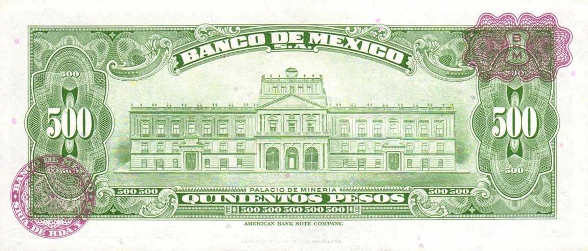 Back of Mexico p51q: 500 Pesos from 1973
