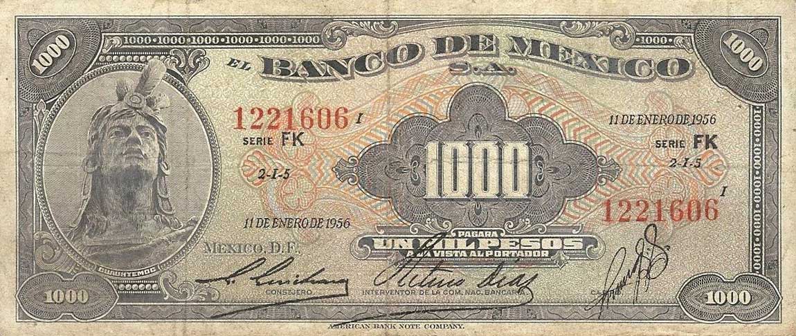 Front of Mexico p52g: 1000 Pesos from 1956