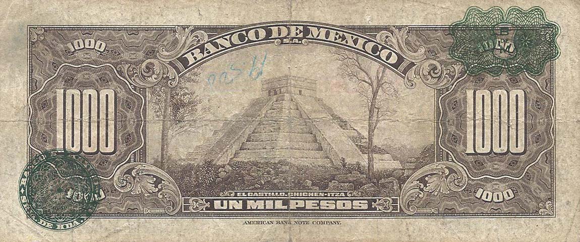 Back of Mexico p52h: 1000 Pesos from 1957
