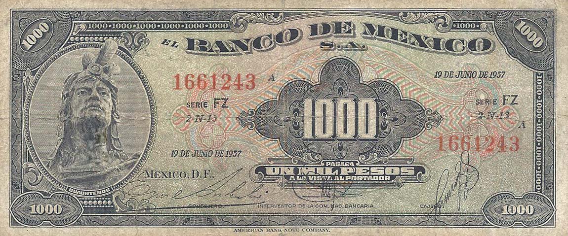 Front of Mexico p52h: 1000 Pesos from 1957