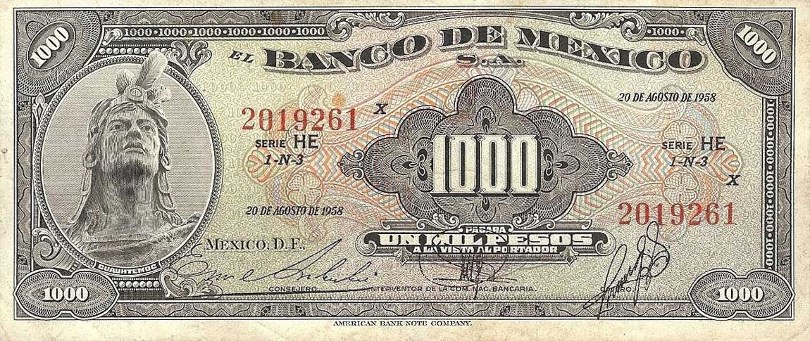 Front of Mexico p52i: 1000 Pesos from 1958