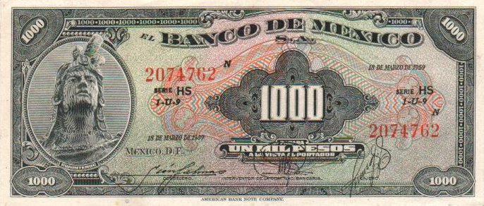 Front of Mexico p52j: 1000 Pesos from 1959