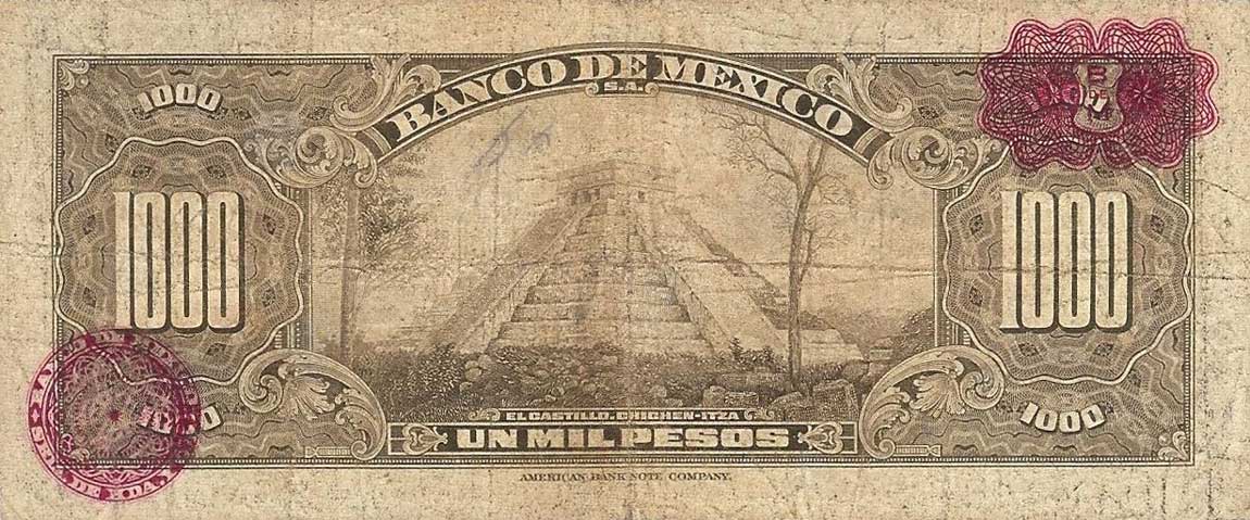Back of Mexico p52l: 1000 Pesos from 1961