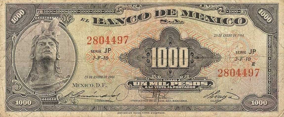 Front of Mexico p52l: 1000 Pesos from 1961