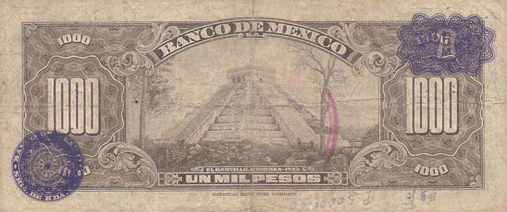 Back of Mexico p52m: 1000 Pesos from 1961
