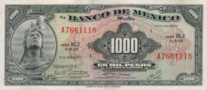Front of Mexico p52p: 1000 Pesos from 1972