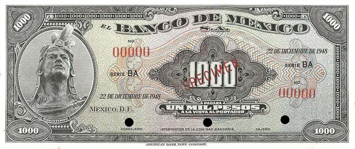 Front of Mexico p52s1: 1000 Pesos from 1948