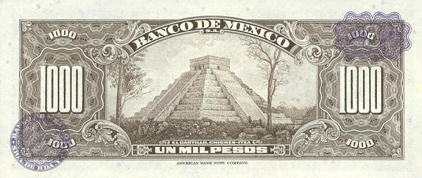 Back of Mexico p52s: 1000 Pesos from 1974