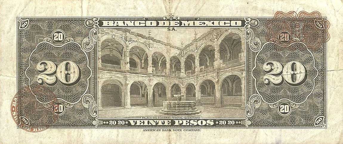 Back of Mexico p54b: 20 Pesos from 1953