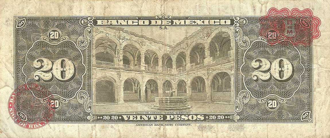 Back of Mexico p54e: 20 Pesos from 1957