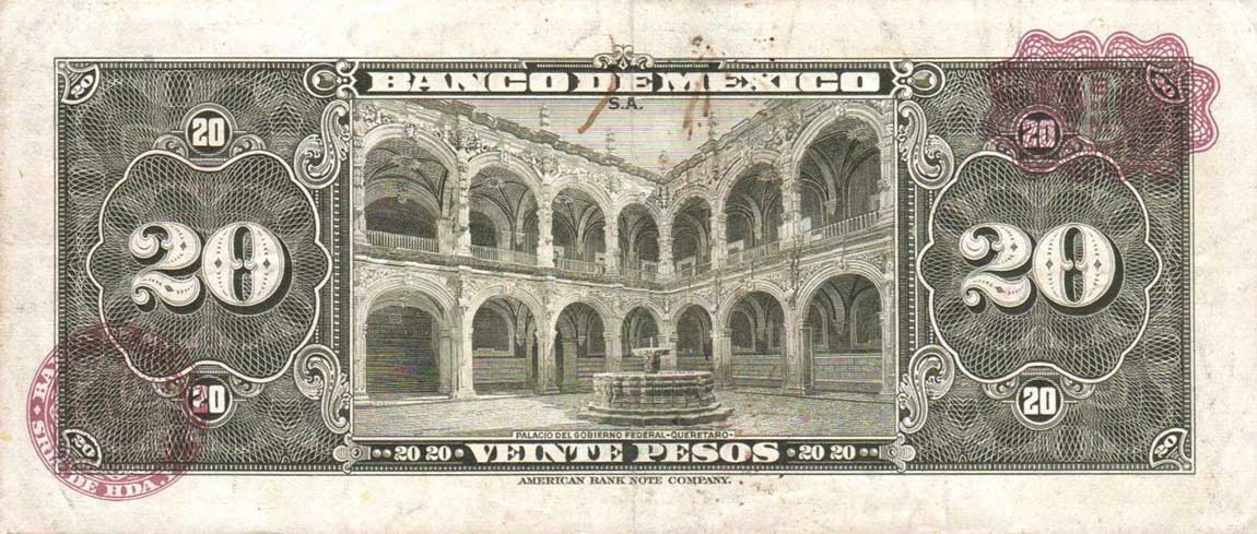 Back of Mexico p54f: 20 Pesos from 1958