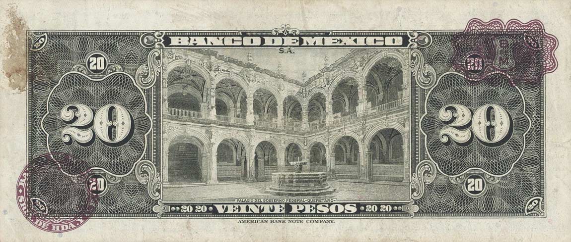 Back of Mexico p54l: 20 Pesos from 1965