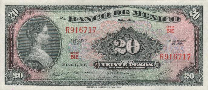 Front of Mexico p54o: 20 Pesos from 1970