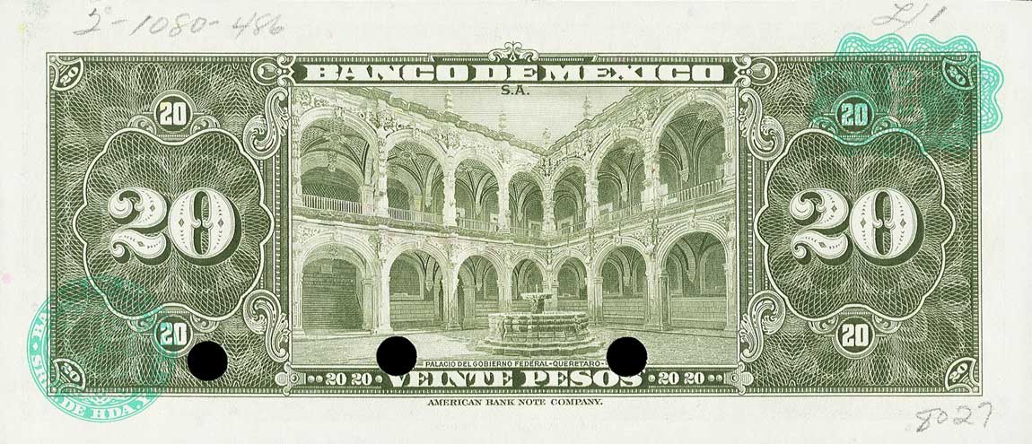 Back of Mexico p54s: 20 Pesos from 1950