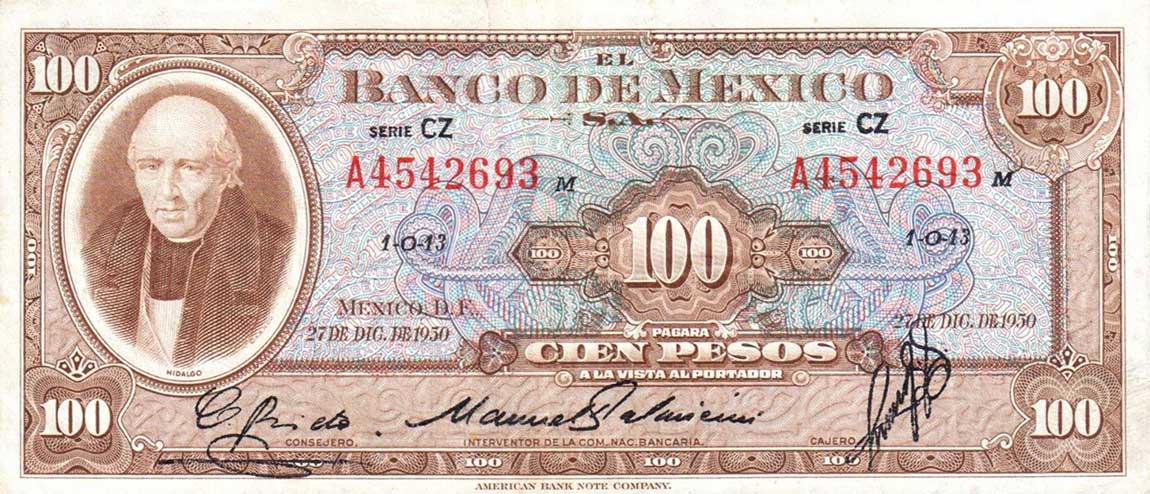 Front of Mexico p55a: 100 Pesos from 1950