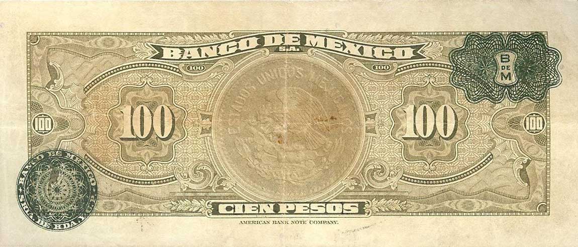 Back of Mexico p55c: 100 Pesos from 1954