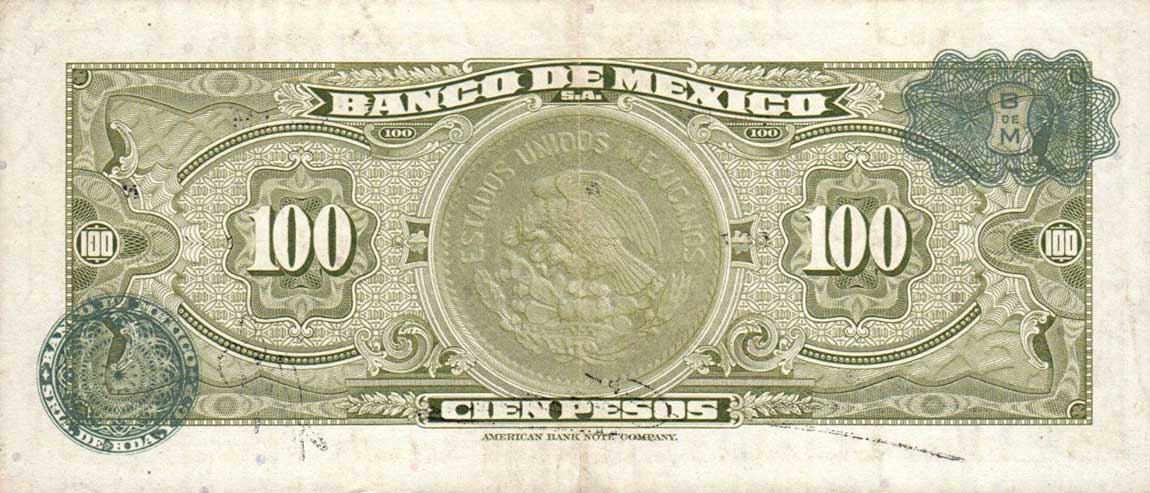 Back of Mexico p55d: 100 Pesos from 1954