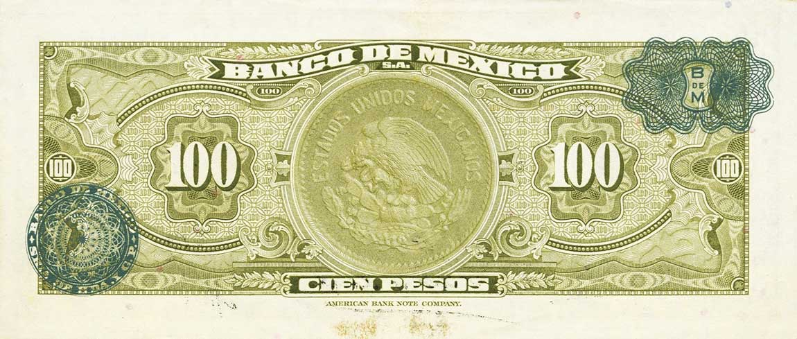 Back of Mexico p55e: 100 Pesos from 1956