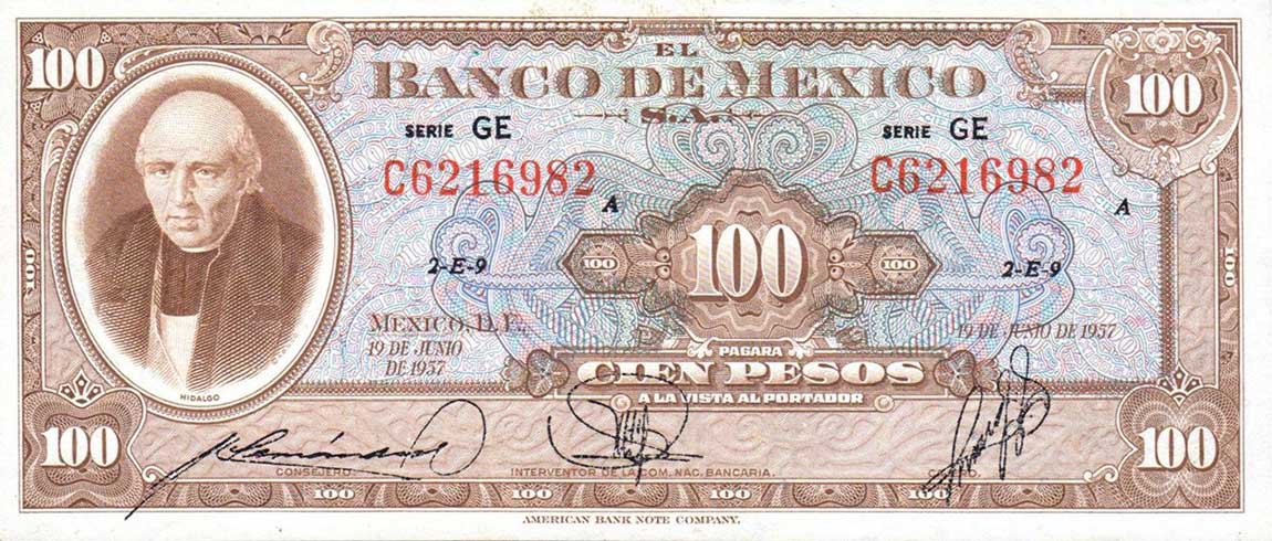 Front of Mexico p55f: 100 Pesos from 1957