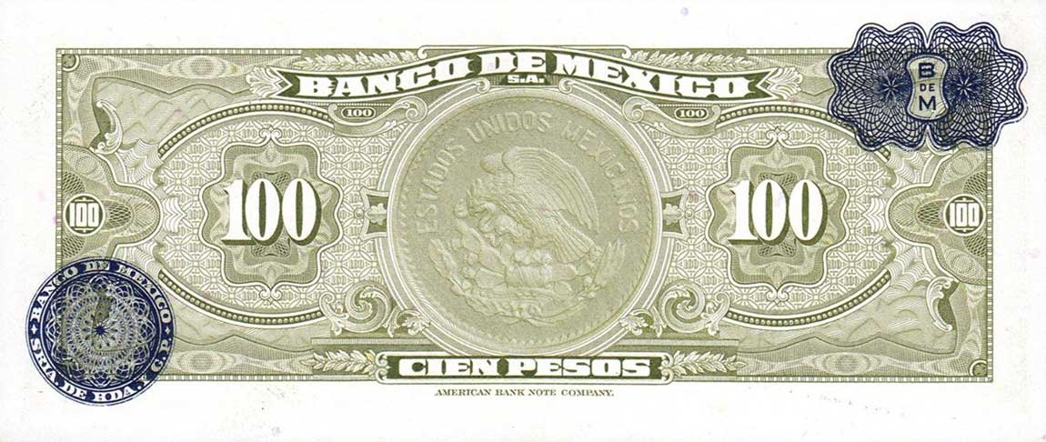 Back of Mexico p55g: 100 Pesos from 1958