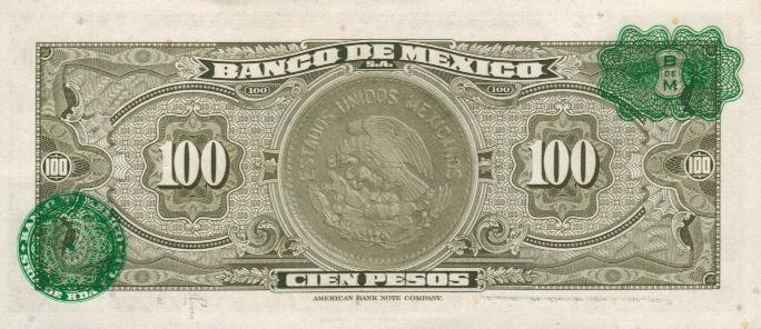 Back of Mexico p55i: 100 Pesos from 1959