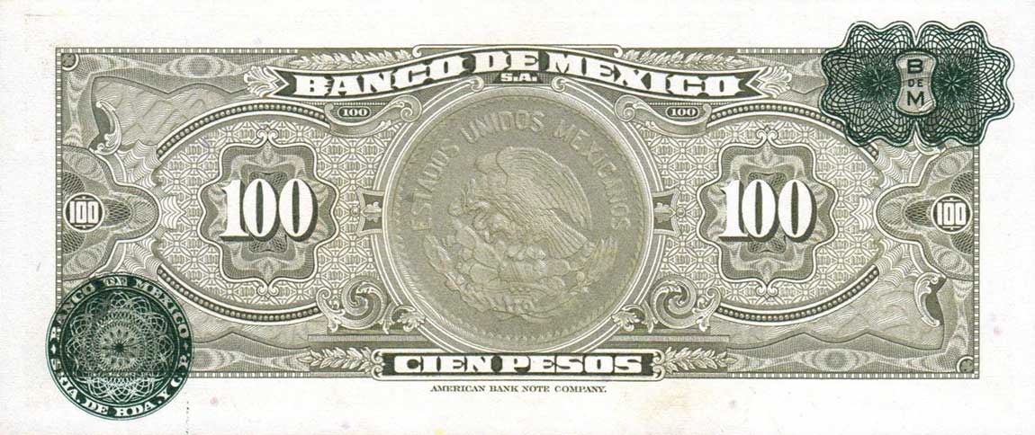 Back of Mexico p55j: 100 Pesos from 1961