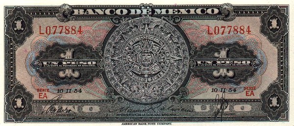 Front of Mexico p56a: 1 Peso from 1954