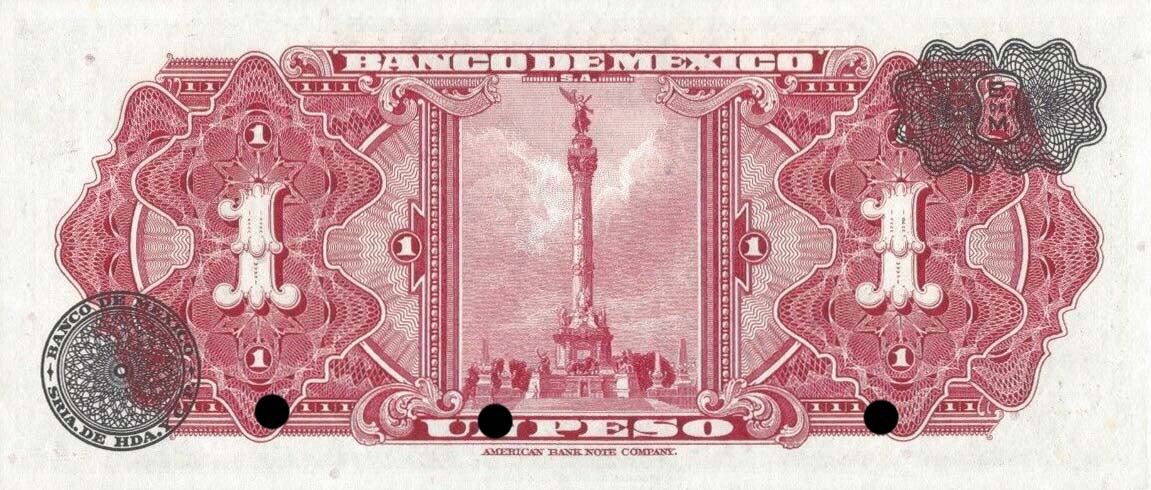 Back of Mexico p56s: 1 Peso from 1954