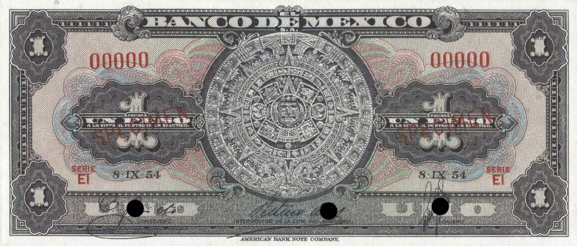 Front of Mexico p56s: 1 Peso from 1954