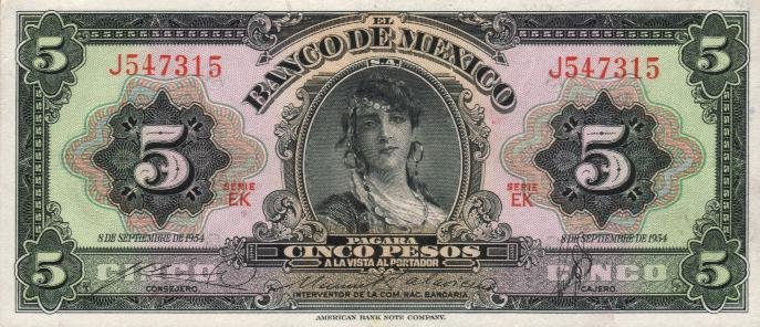 Front of Mexico p57c: 5 Pesos from 1954